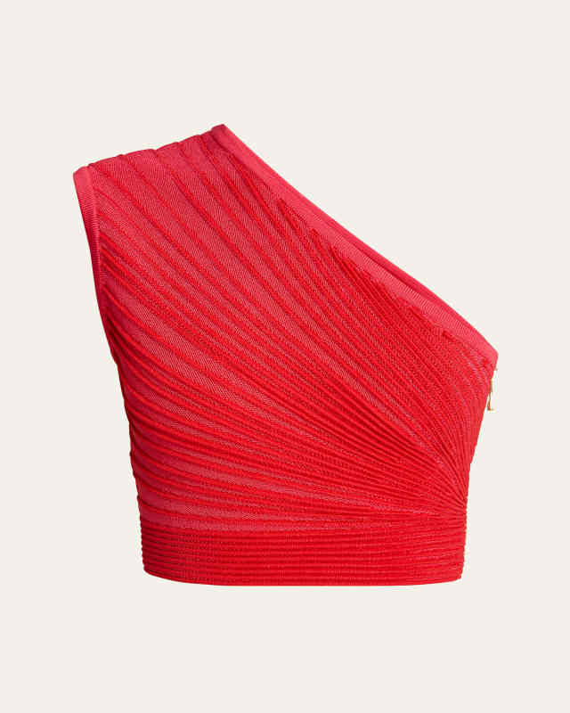One Shoulder Ruched Knit Crop Top